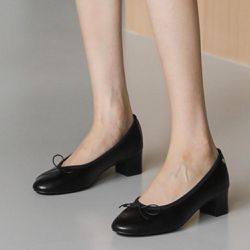 韓國 SAPPUN - 韓製蝴蝶結點綴矮跟娃娃鞋-黑 (跟高4cm-尺寸25cm)