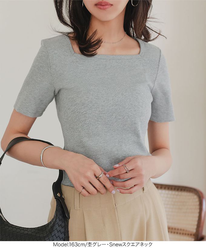 日本 Kobe Lettuce - [人氣定番]彈性羅紋短袖上衣-(可選領)-淺灰