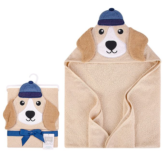 美國 Luvable Friends - 甜蜜寶貝嬰幼兒動物造型連帽浴巾/包巾_76x76cm-米格魯