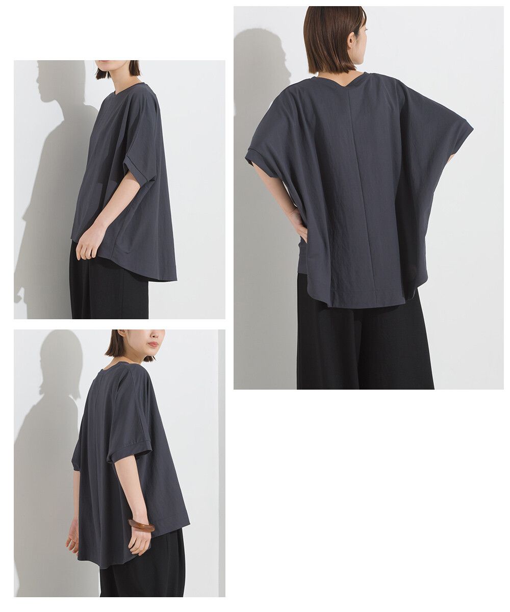 日本 OMNES - 涼感機能 嫘縈混落肩短袖上衣-白