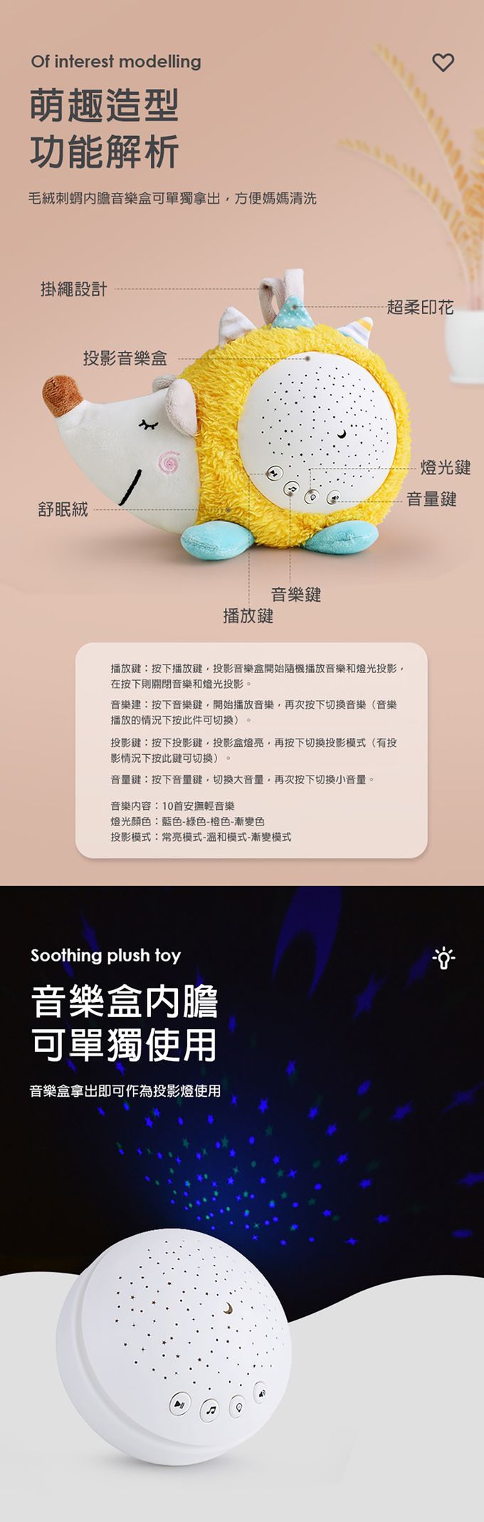 JoyNa - 毛絨玩偶 投影聲光玩具 柔和安撫音樂-白熊 (21.5*17.5cm)