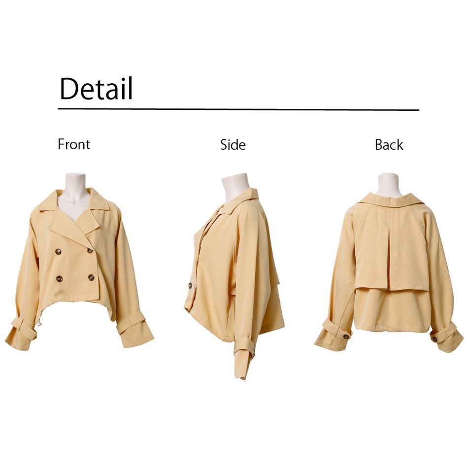 日本 Rejoule - 短版雙排釦風衣造型外套-杏 (M(Free size))