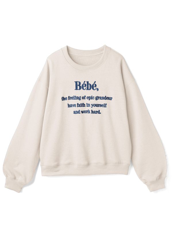 日本 GRL - 百搭圓領LOGO刺繡大學T-Bebe-灰藍 (F)