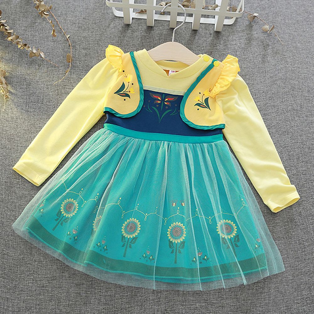 長袖造型公主裙-黃綠色