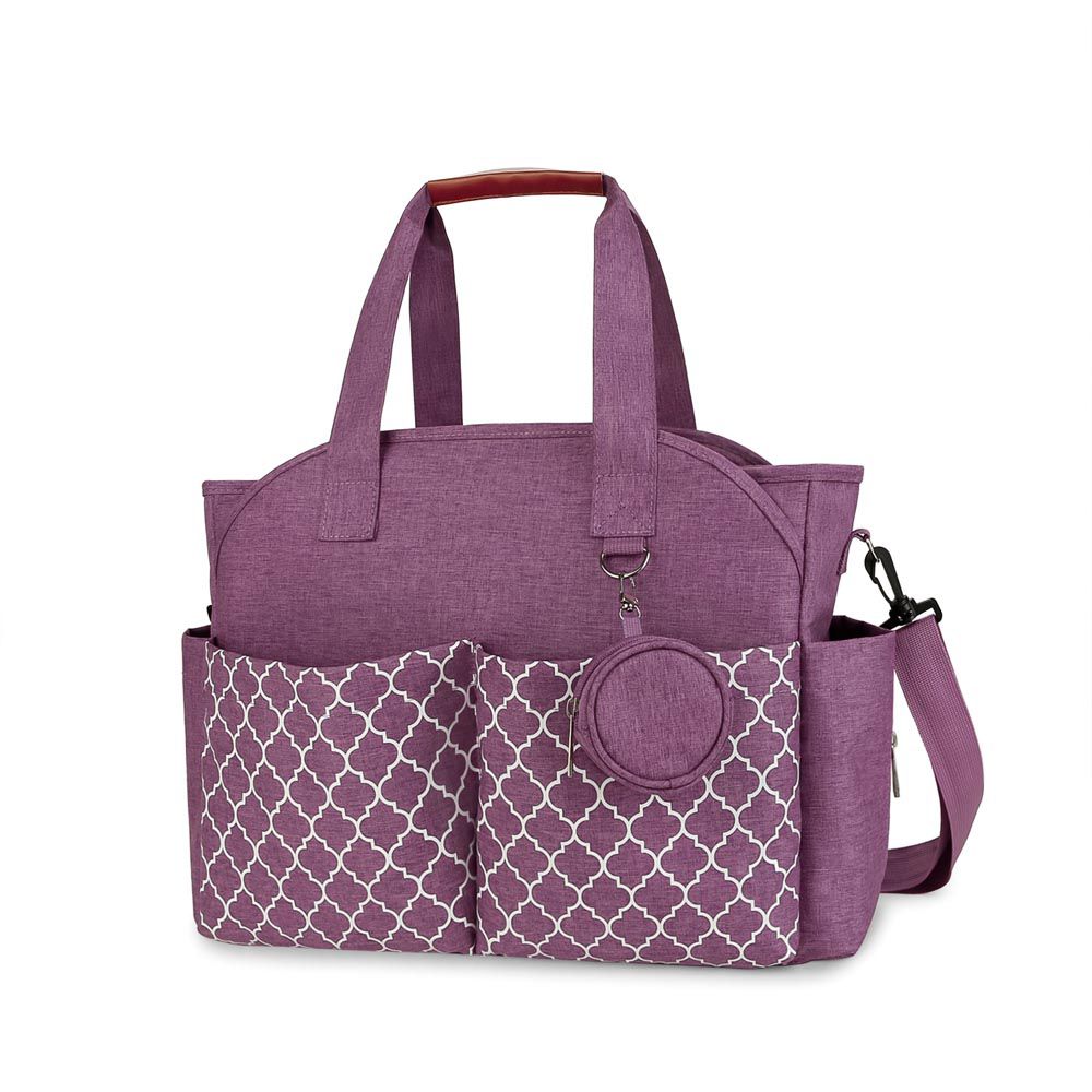 大容量手提包/媽媽包(附奶嘴收納包)-幾何款-紫色 (40x29x13cm)
