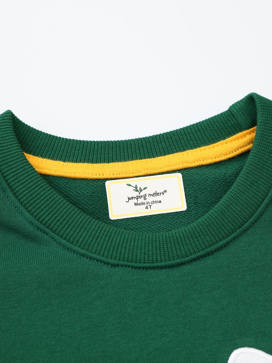 Jumping meters - 圓領棉質長袖上衣/大學T-斑馬-深綠色