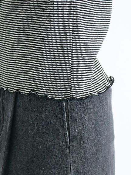 日本 ehka sopo - 百搭木耳滾邊短袖上衣-明亮粉