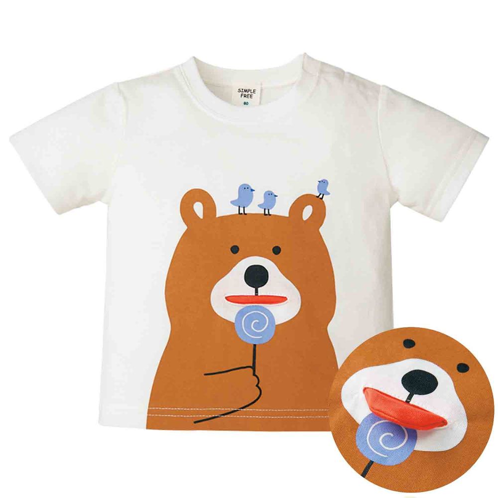 akachan honpo - 短袖小口袋T恤-熊熊-米白色