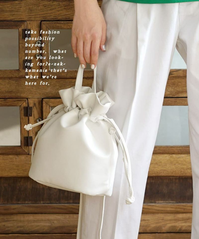 日本 zootie - 2WAY可愛抽繩水桶包/側背包-白