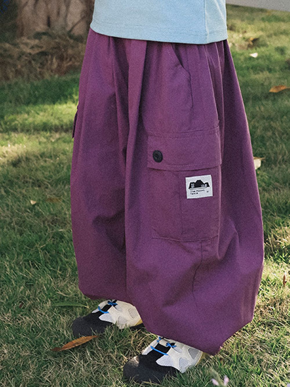 純棉耐磨休閒寬褲-紫色