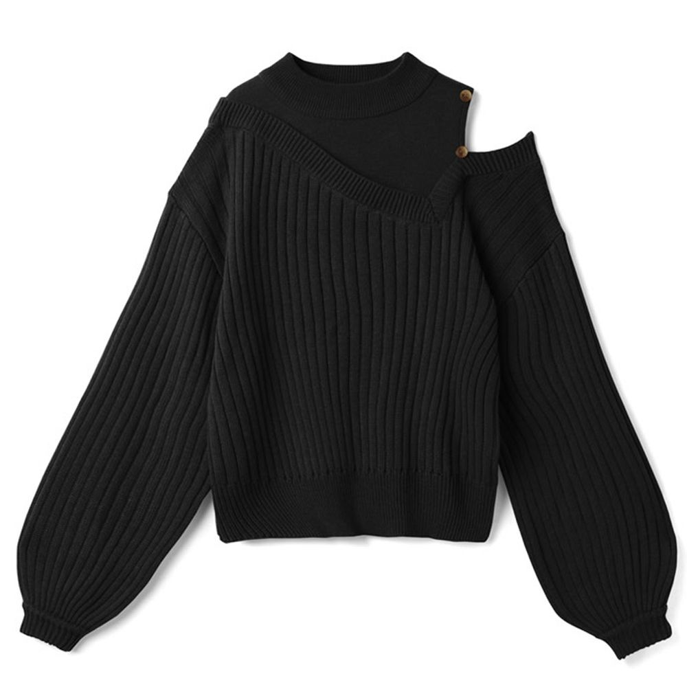 日本 GRL - 設計感拼接單挖肩羅紋針織毛衣-時尚黑 (Free)