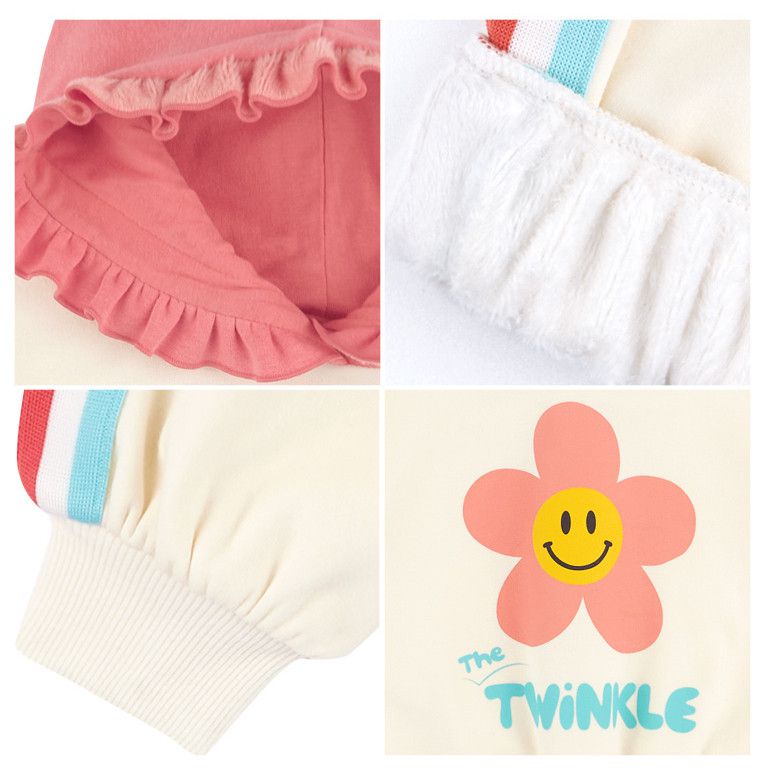 韓國 HEJMINI - (內刷毛)開心花朵泡泡袖連帽T