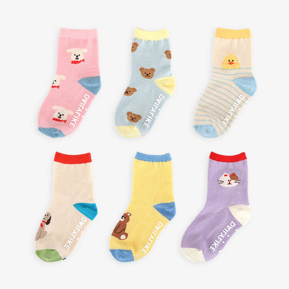 兒童襪子/中筒襪6入組-可愛動物