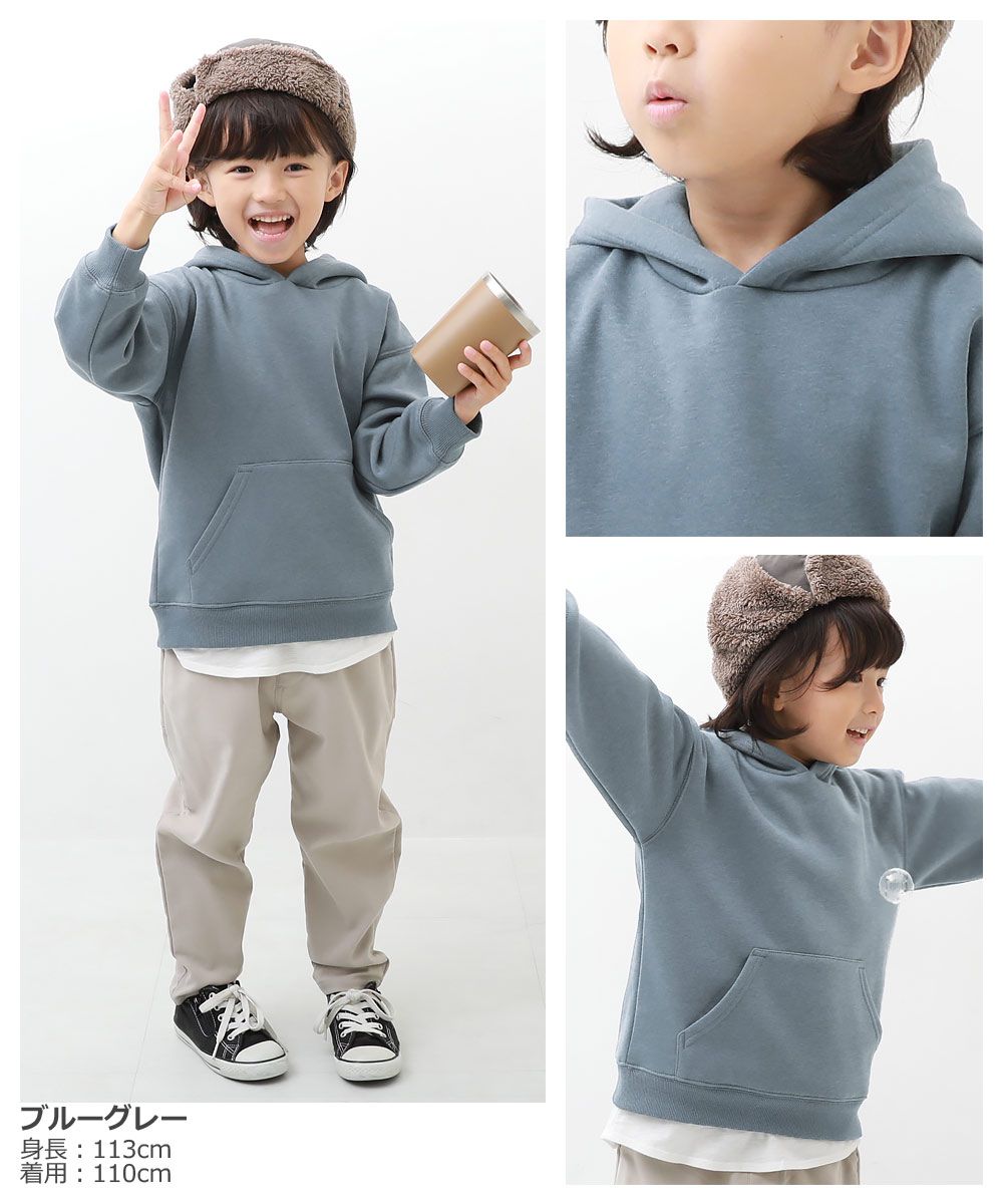 日本 devirock - 柔軟刷毛長袖口袋帽T-淺灰杏