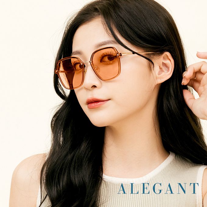 ALEGANT - 潤蜜橘韓版透視感金屬設計方框墨鏡│UV400太陽眼鏡