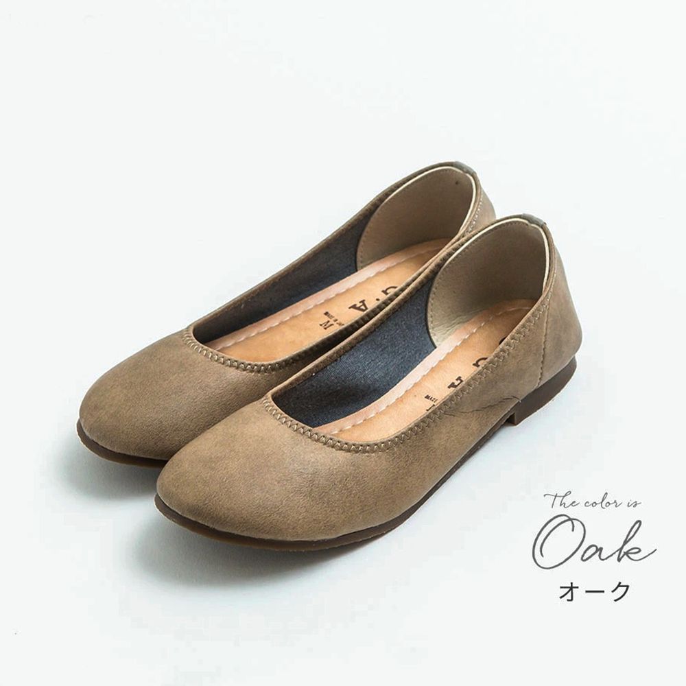 日本女裝代購 - 日本製 仿皮柔軟休閒平底包鞋-橡米