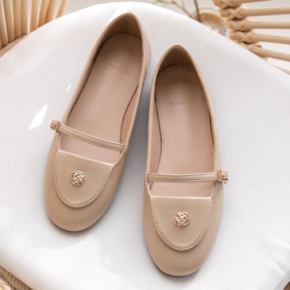 韓國 PINKELEPHANT - 玫瑰金屬裝飾軟底平底鞋(1cm)-杏