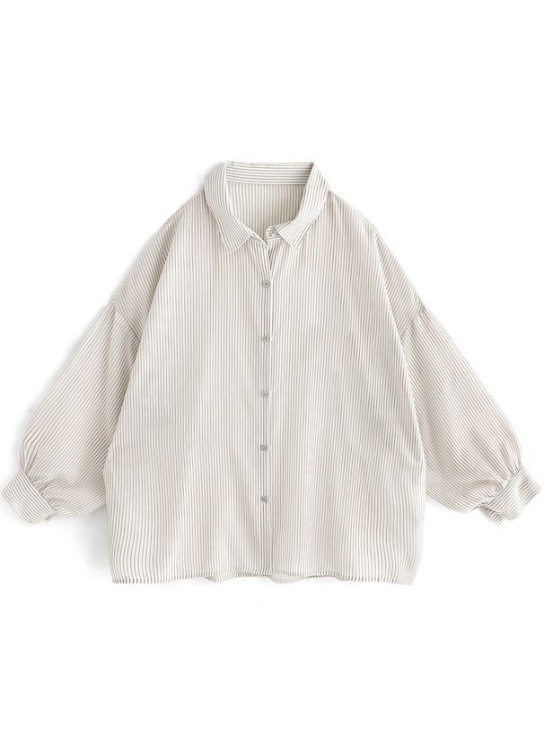 日本 GRL - 經典條紋長袖襯衫/薄外套-淺粉 (F)