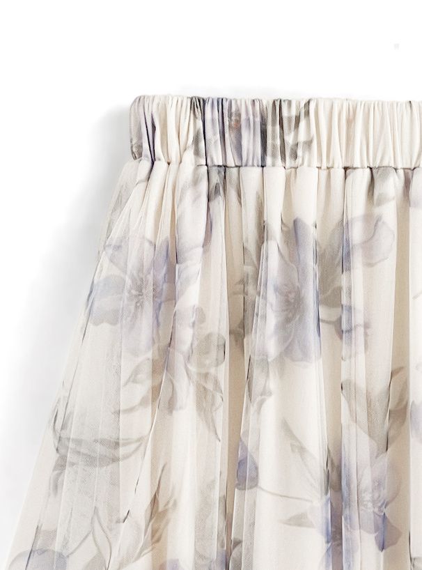 日本 GRL - 夢幻雙層紗花紋拼接長裙-白x藍