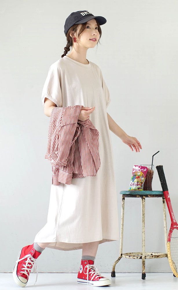 日本 zootie - 涼感機能 圓領泡泡五分袖洋裝-粉紫