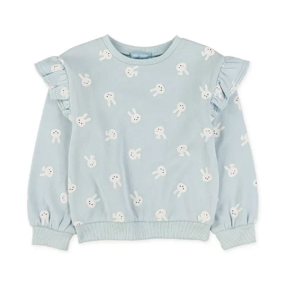 裏起毛 荷葉肩保暖長袖上衣-兔兔-淺藍