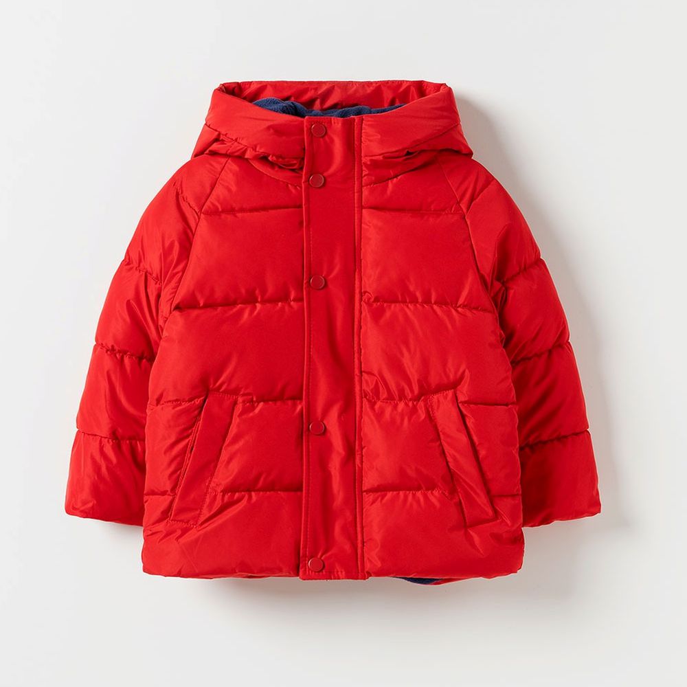 保暖防風搖粒絨填充連帽外套-紅