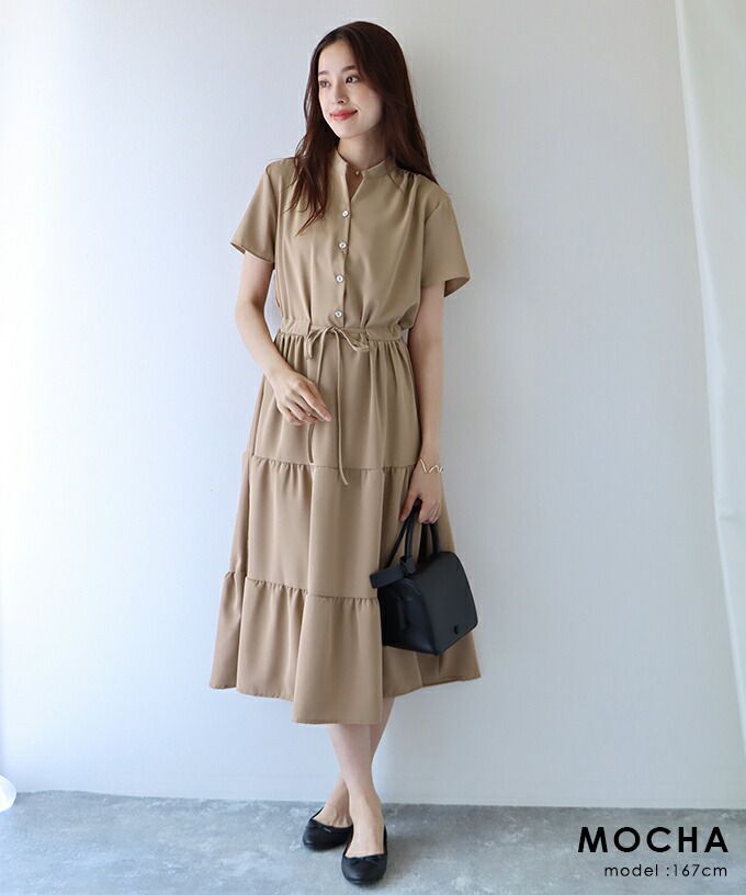 日本 BLUE EAST - 氣質小V領排釦短袖洋裝-木春菊-水藍 (M(Free))