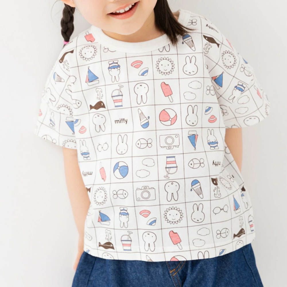 米飛兔限定短袖上衣-格子大集合-白