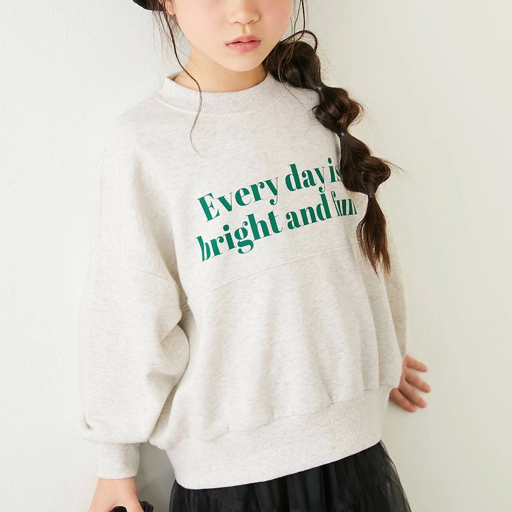 英文LOGO寬鬆感落肩長袖大學T-燕麥