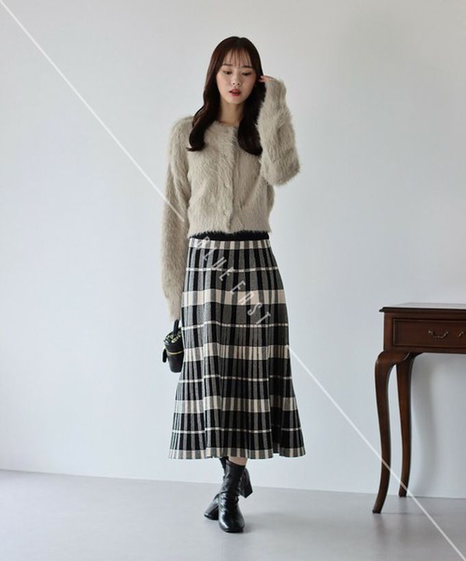 日本 BLUE EAST - 氣質女伶全腰鬆緊皺摺長裙-菱格-咖啡 (M)