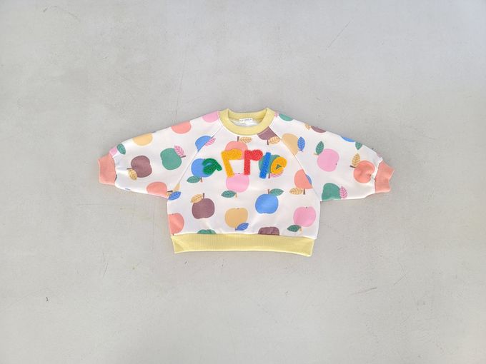 韓國 Mimico - (內磨毛)apple毛絨字大學T-滿版蘋果