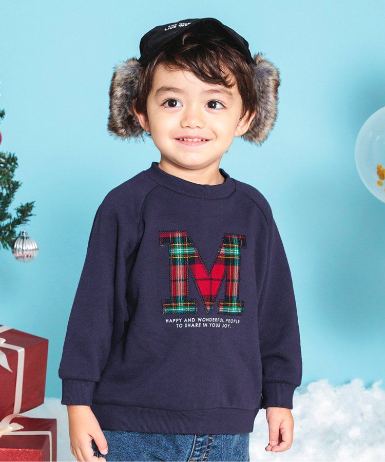 日本 BREEZE - 節慶滿點！裏毛長袖上衣-格紋-奶油米