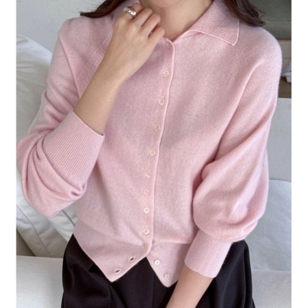 80%超細羊毛細緻翻領針織外套-粉 (FREE)