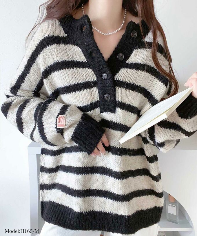 日本 Classical Elf - Java 前後穿2Way粗編針織上衣-藍