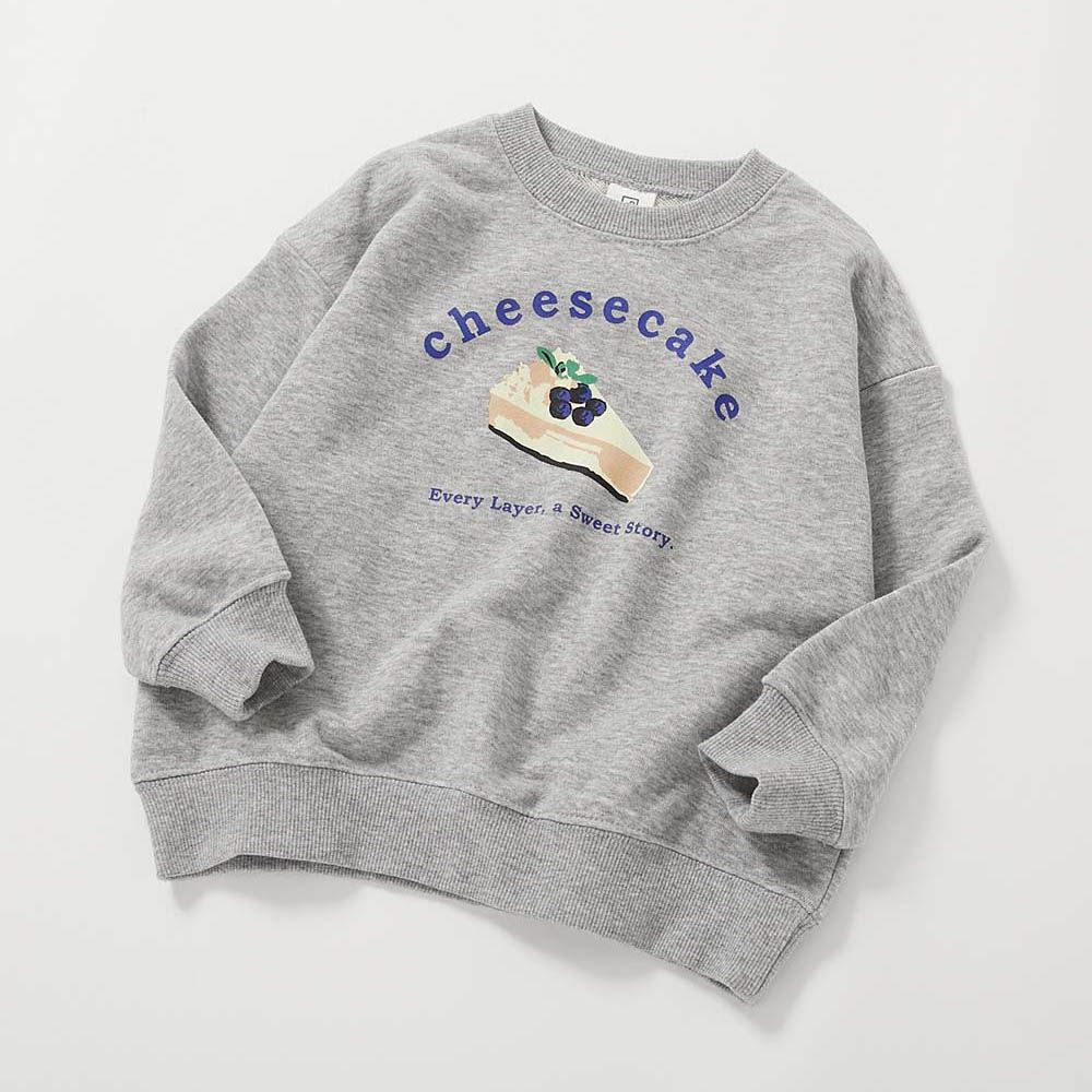 熱銷定番 女孩印花縮口長袖上衣-起司蛋糕-灰