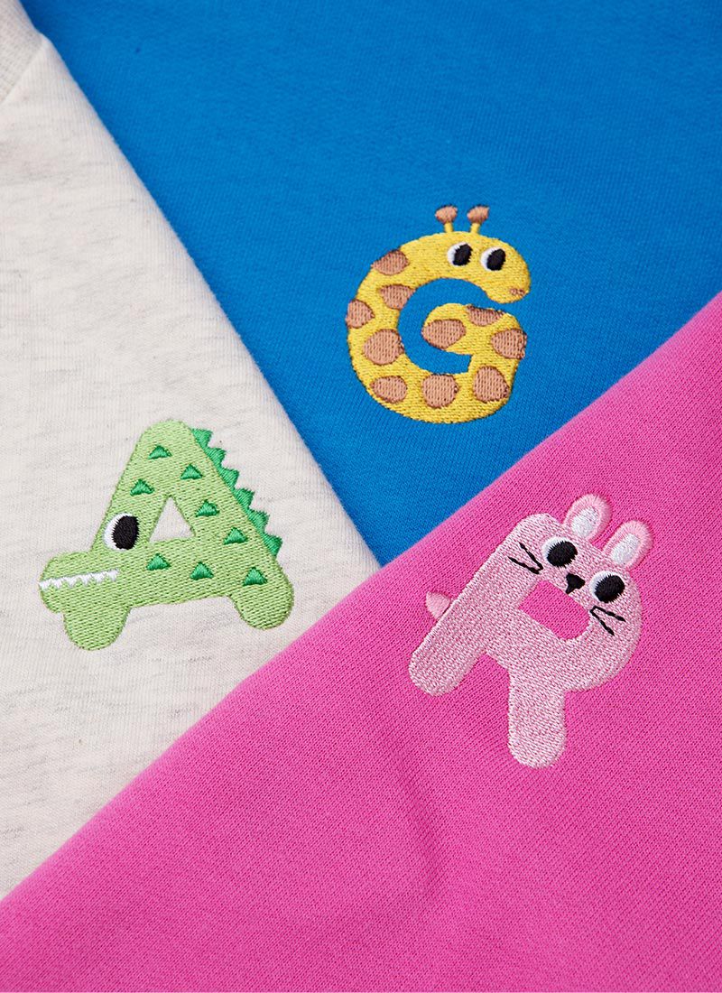 韓國 OZKIZ - 動物刺繡休閒長袖縮口套裝-鱷魚-淺灰