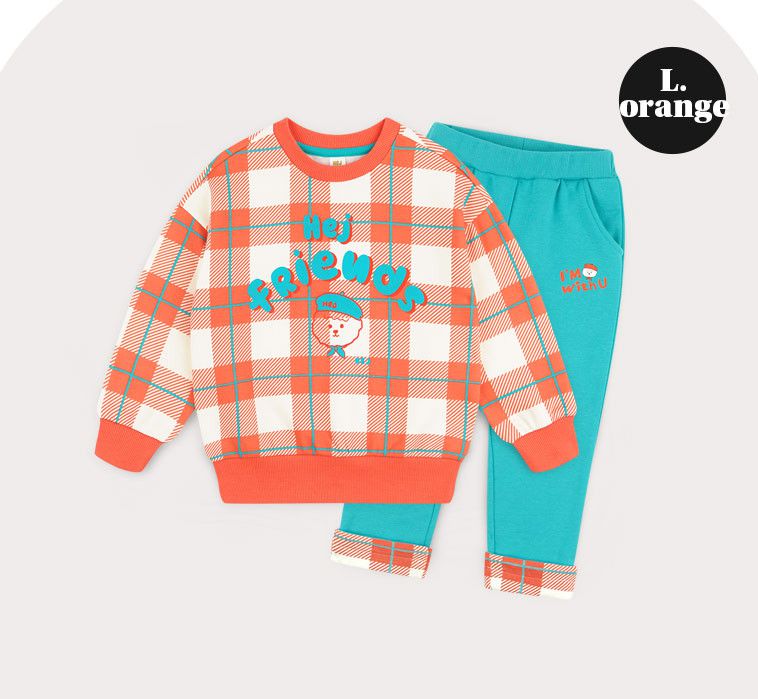 韓國 HEJMINI - 小畫家狗狗絡紋暖絨套裝-橘