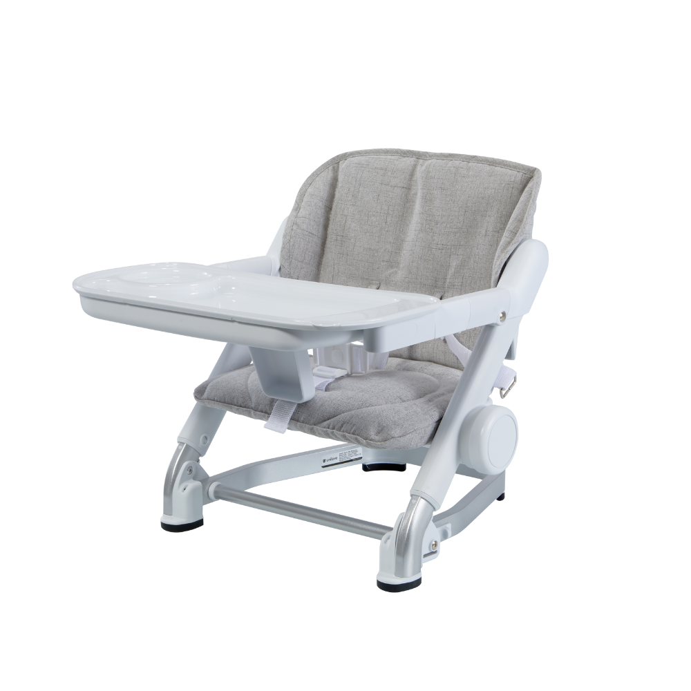 英國 Unilove - Feed Me攜帶式寶寶餐椅x1+專用座墊-灰色x1(附餐盤+收納袋)