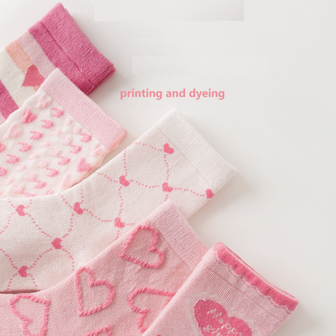 love, charlotte - 粉紅小愛心中筒棉襪-5 雙一組