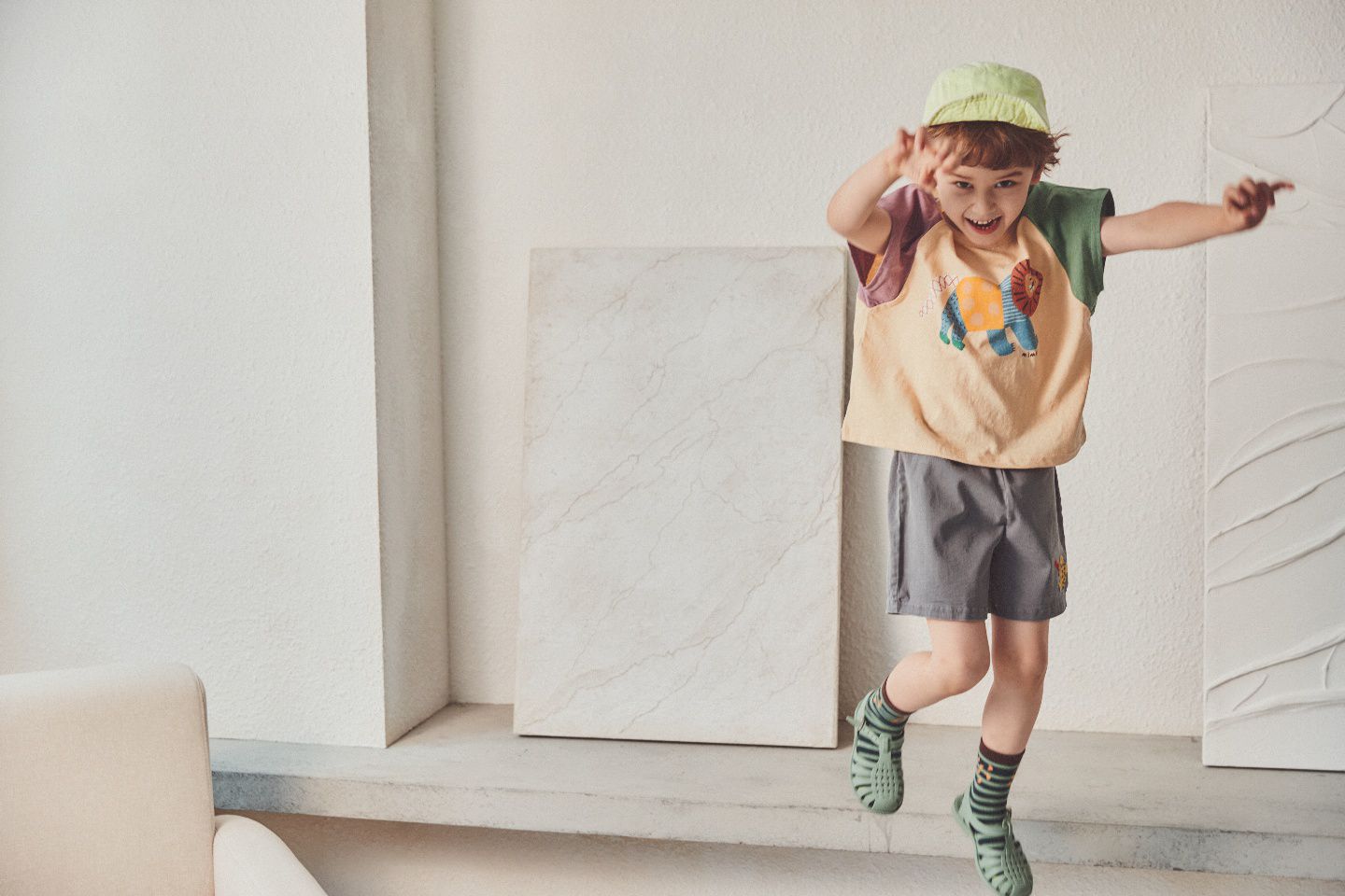 韓國 Mimico - 三色獅子圖樣上衣-紫X杏X綠