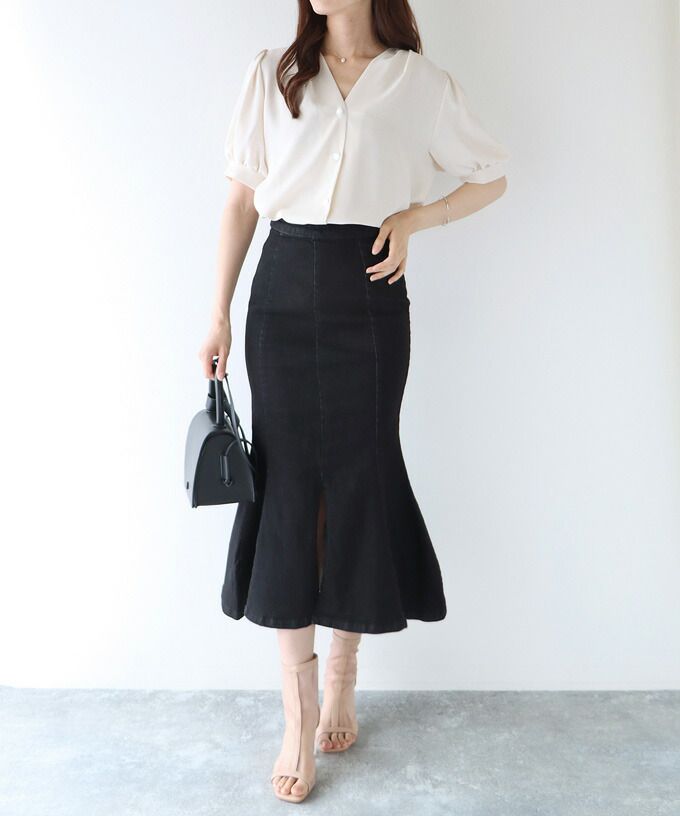 日本 BLUE EAST - 質感丹寧修身魚尾裙-深藍