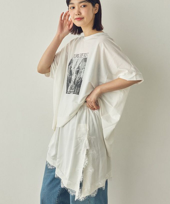 日本 Sans Souci 34+ - 疊穿造型滿分 蕾絲不規則下擺-白