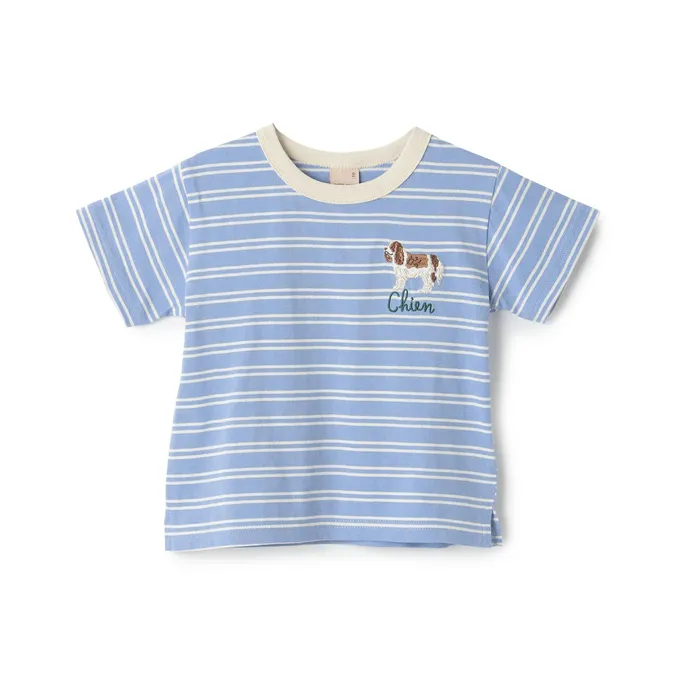 日本 petit main - 100%棉 可愛百搭短袖上衣-鯨魚悠遊-白