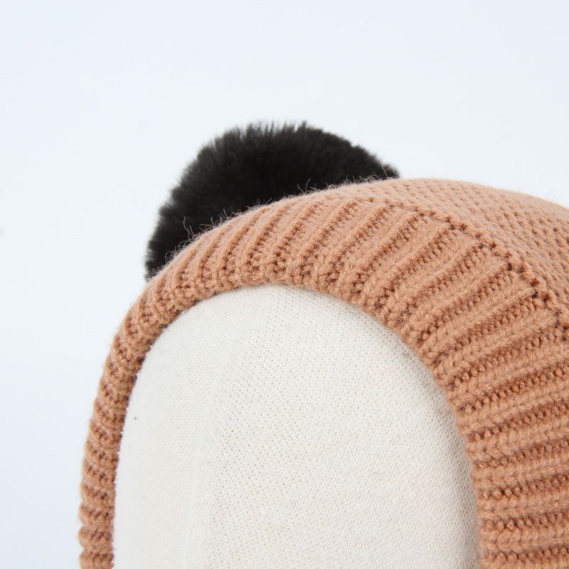 韓國 Babyblee - 大球球遮脖保暖帽-棕 (FREE)