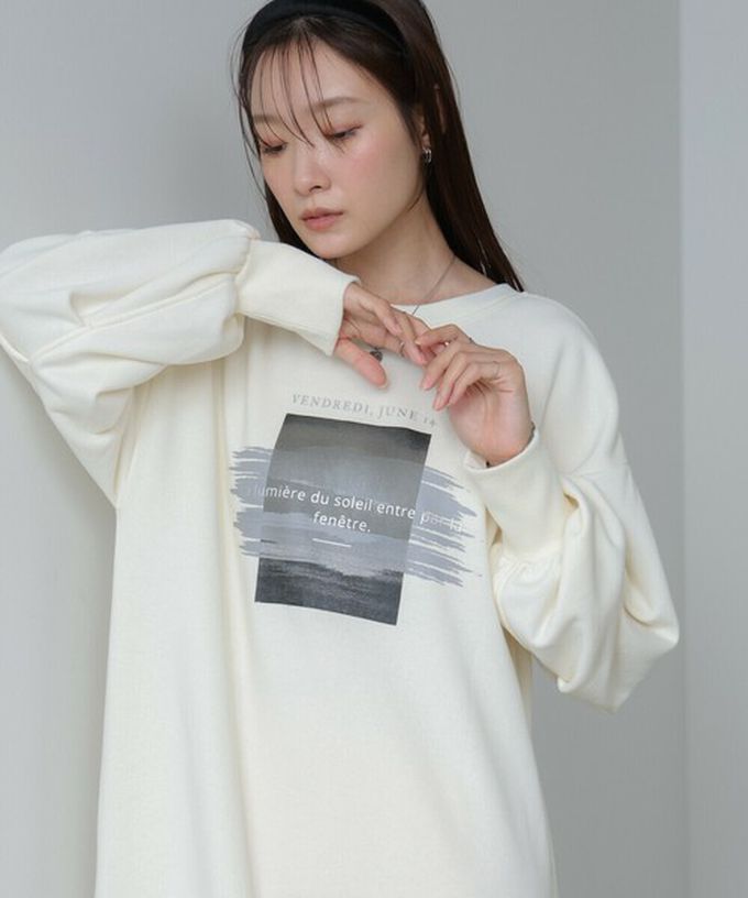 日本 Bab - 前後2way魚尾下擺休閒印花長袖洋裝-淺灰