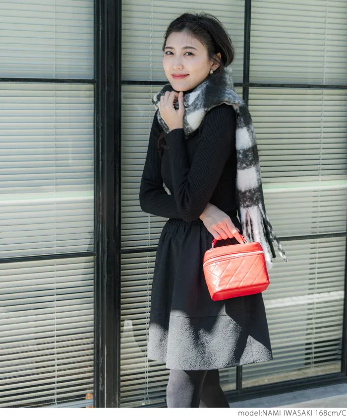 日本 COCA - 毛海大流蘇格紋圍巾/披肩-杏黃