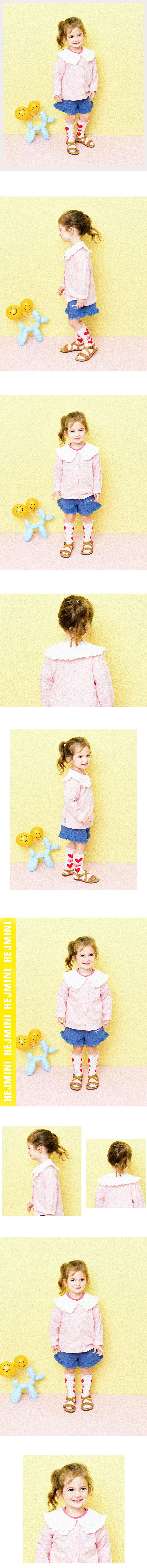 韓國 HEJMINI - 蕾絲拼接翻領薄外套-淡粉