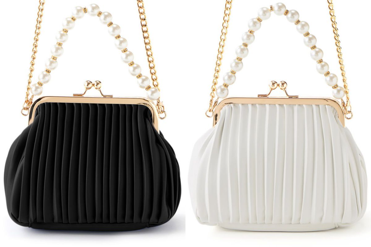 日本 GRL - 珍珠提鍊貝殼紋口金手提包/側背包-白