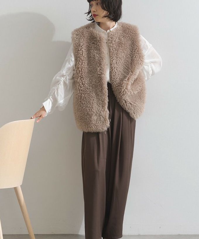 日本 ELENCARE DUE - QQ毛絨時尚搭配長版背心-象牙白