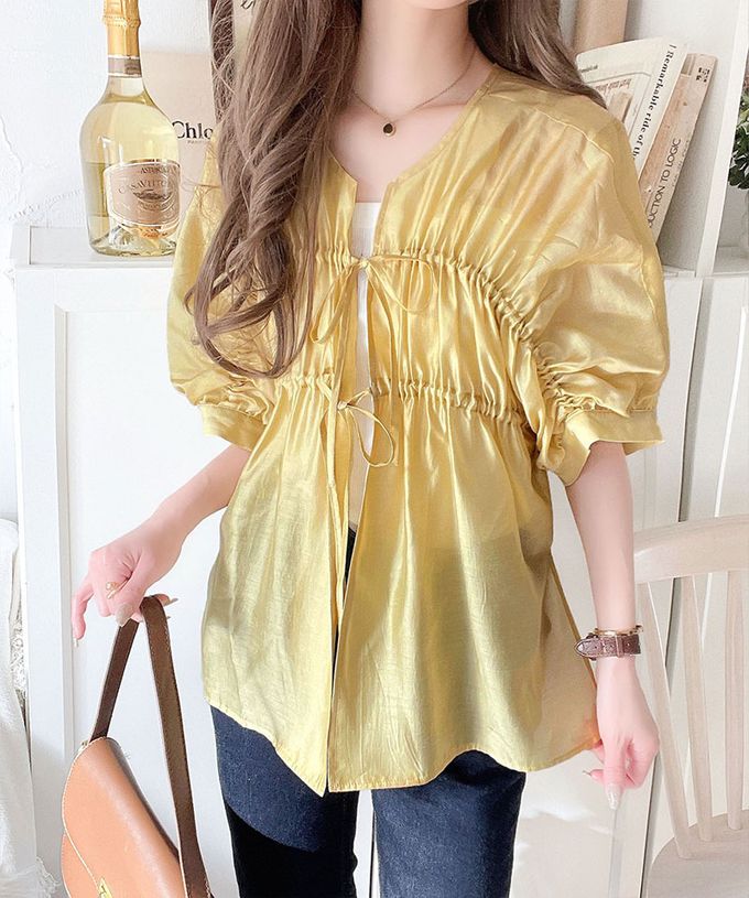 日本 Classical Elf - 前後2way皺折綁帶輕透罩衫上衣-白